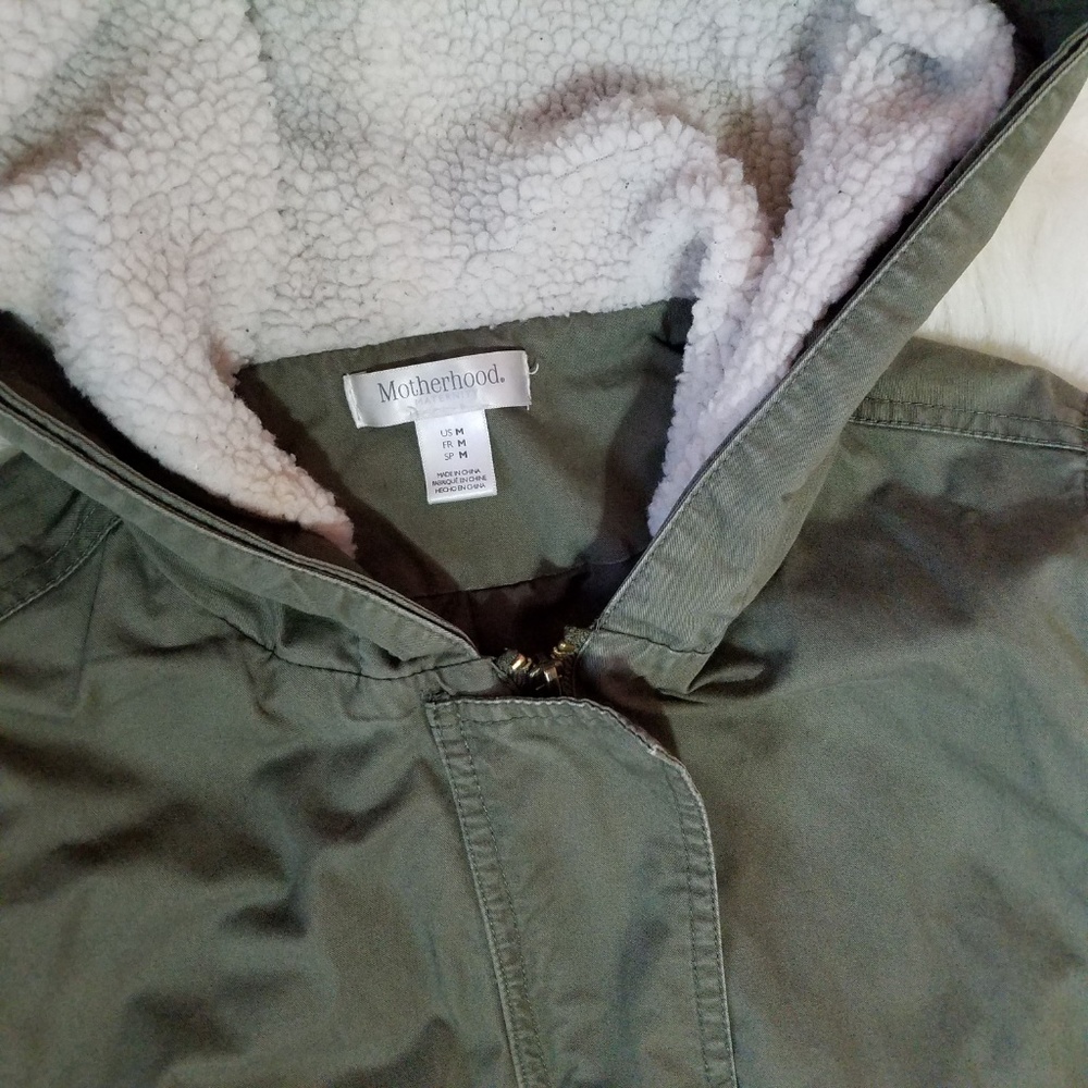 Zip Front Motherhood Hooded Army Green Jacket - Picture 2 of 8